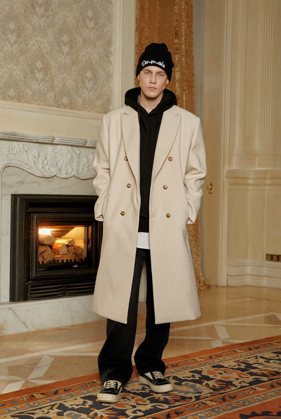 Double-Breasted Woolen Long Coat WN10153