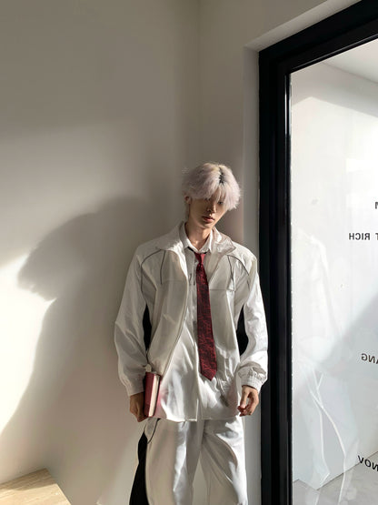 Reflective Patchwork Stand-Collar Jacket & Flare Pants Setup WN19757