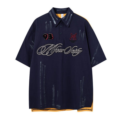 Paint Embroidery Oversize Short Sleeve Polo Shirt WN28089