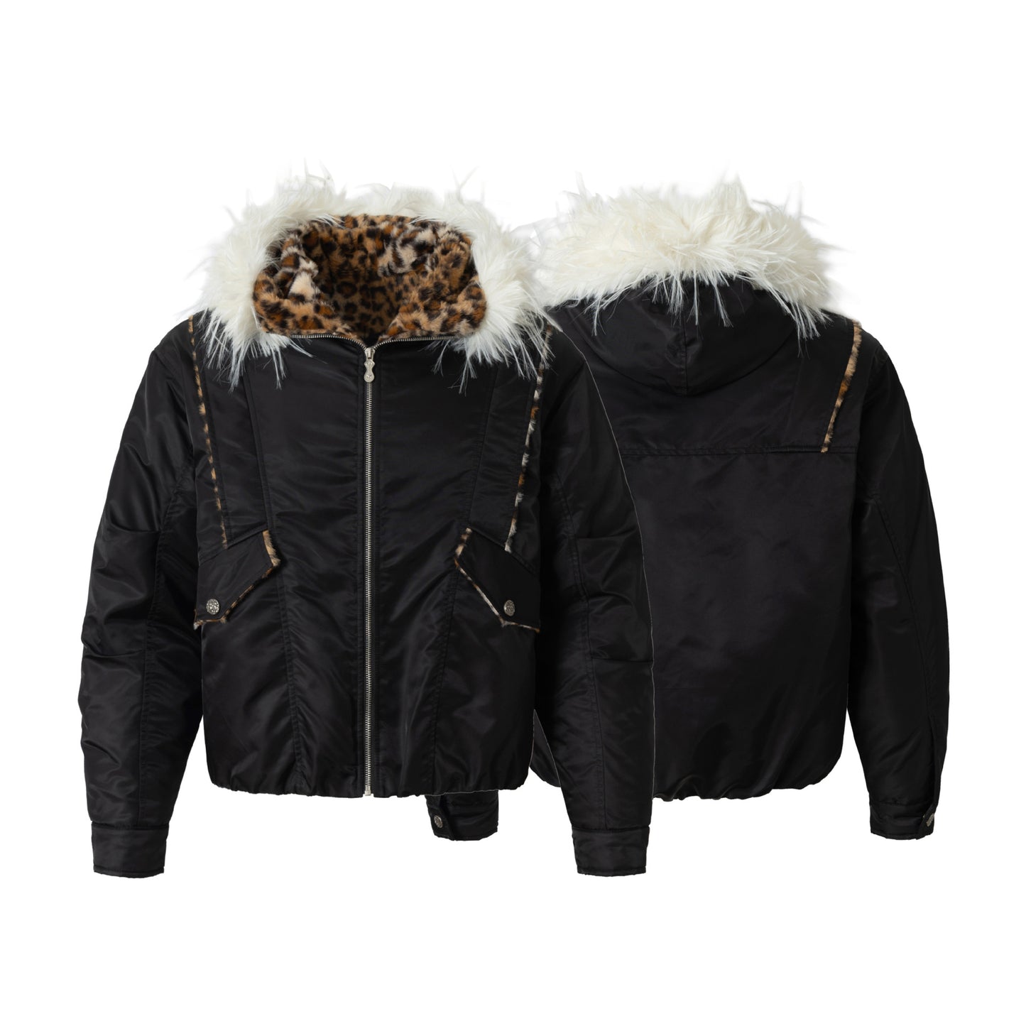 Fake Fur Collar Leopard Fleece Lining Puffer Jacket WN21924