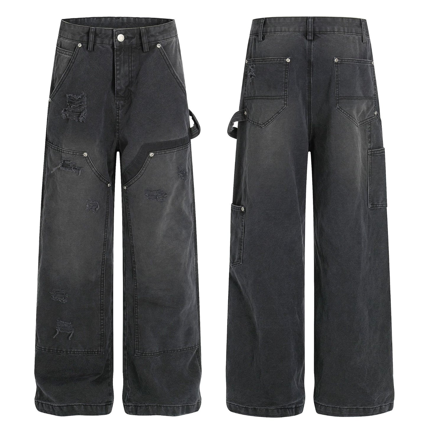 Washed Damage Wide Leg Denim Jeans WN26058