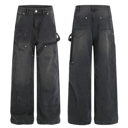 Washed Damage Wide Leg Denim Jeans WN26058