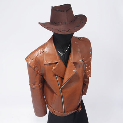 Metal Panel Short PU Leather Jacket WN23747