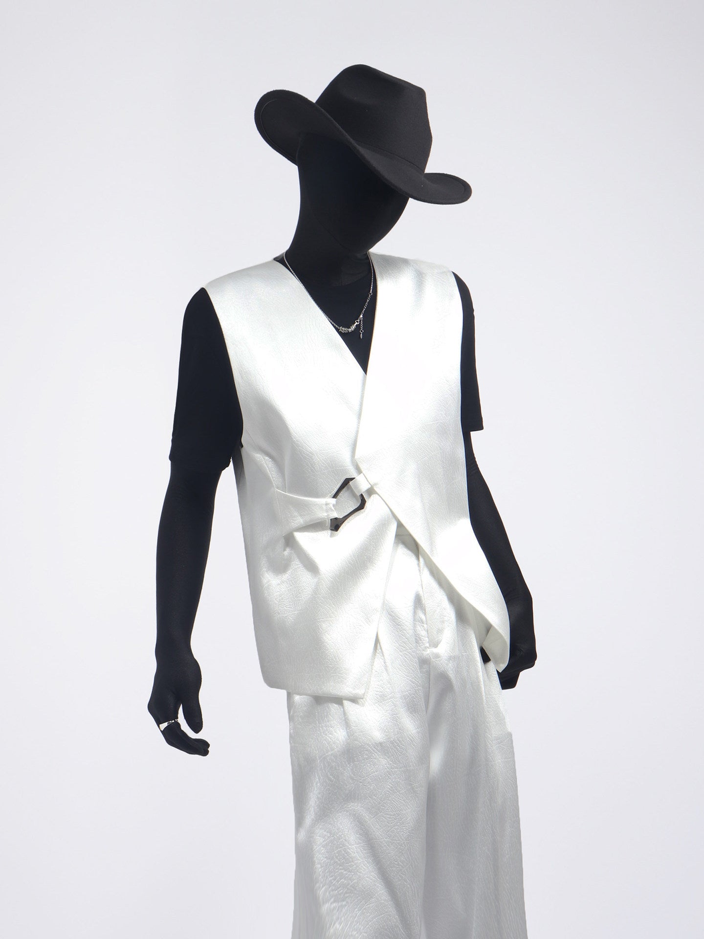 PU Leather Buckle Vest & PU Leather Wide Leg PU Leather Pants Setup WN23692