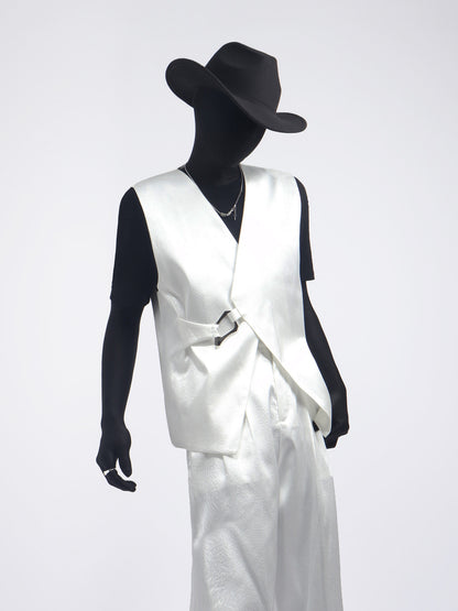 PU Leather Buckle Vest & PU Leather Wide Leg PU Leather Pants Setup WN23692