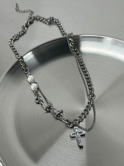 Cross Pendant Titanium Steel Necklace WN19219