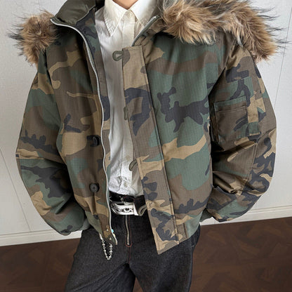 Fake Fur Collar Camouflage Short Puffer Jacket WN21932