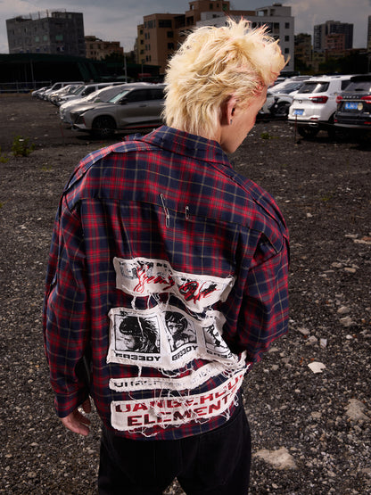 Patchwork Graffiti Washed Long Sleeve Shirt WN27155