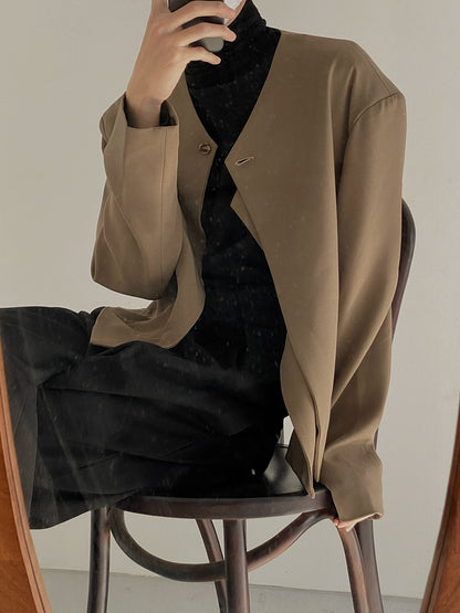 Single Button Collarless Short Tailored Jacket WN21546