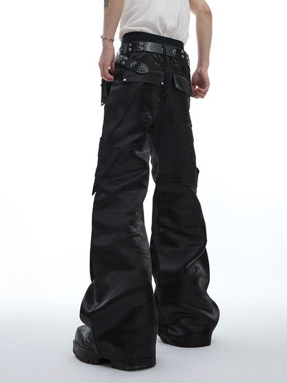 Metal Buckle Micro Flare PU Leather Pants WN7490