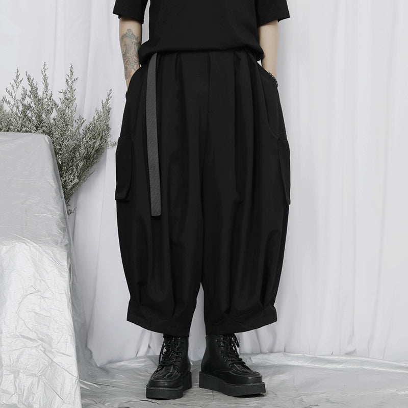 Color Black Wide Leg Cropped Cargo Pants WN20182