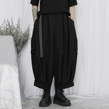 Color Black Wide Leg Cropped Cargo Pants WN20182