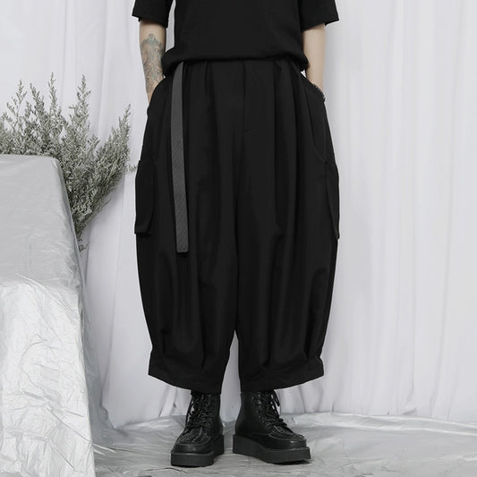 Color Black Wide Leg Cropped Cargo Pants WN20182
