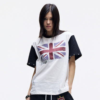 Contrast Sleeve Stud Graphic Print Short Sleeve T-Shirt WN27262