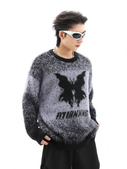 Gradient Butterfly Shaggy Knit Sweater WN10267