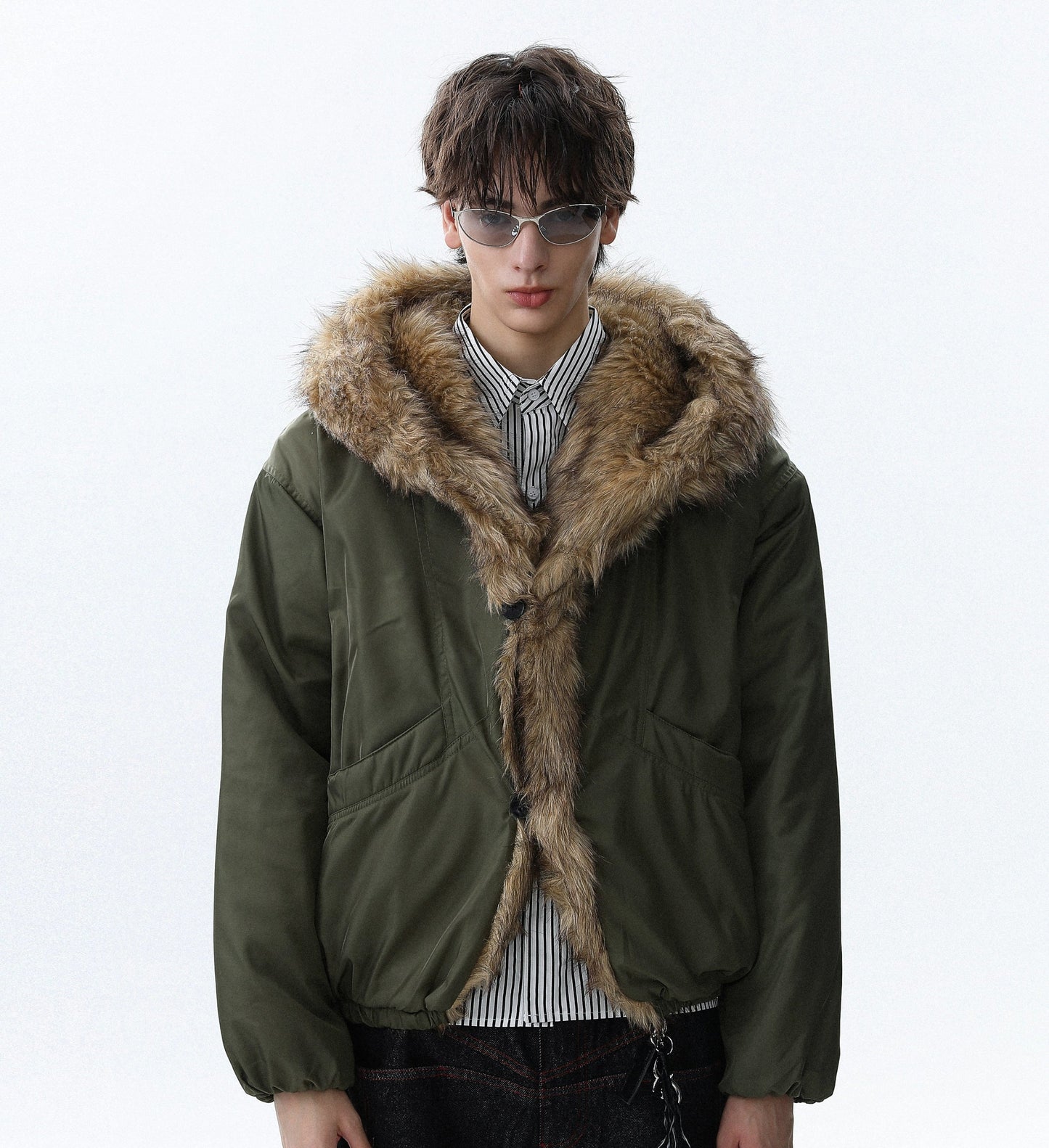 Fake Fur-Collar Thick Hooded Padded Jacket WN22090