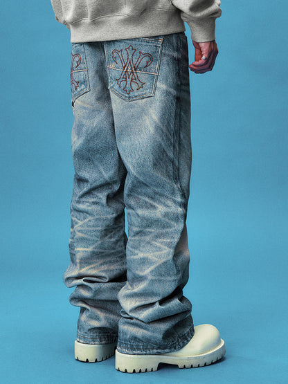 Chain Detail Wash Straight Denim Jeans WN23235