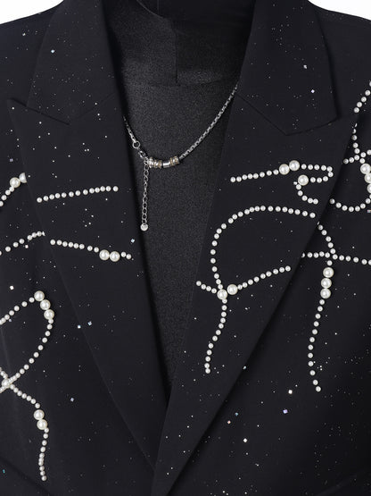 Line Print Studs Tailored Jacket & Studs Flare Trousers Setup WN23682