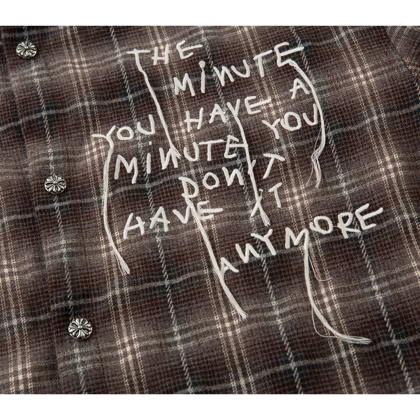 Plaid Letter Embroidery Fake Layered Long Sleeve Shirt WN25856