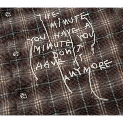 Plaid Letter Embroidery Fake Layered Long Sleeve Shirt WN25856