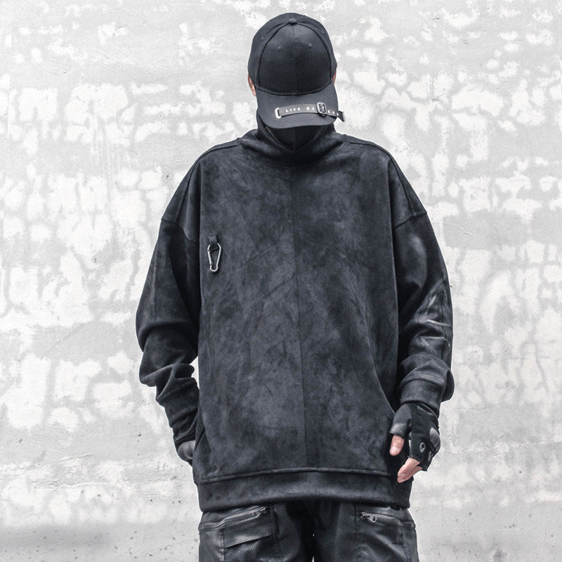 Fake Suede High-Neck Oversize Long Sleeve T-Shirt WN22486