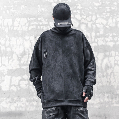 Fake Suede High-Neck Oversize Long Sleeve T-Shirt WN22486