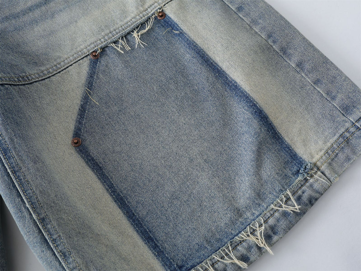 Washed Patchwork Raw Edge Cropped Denim Pants WN26827