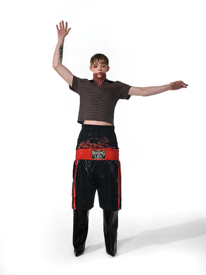 Fake Layered Stripe Zipper Short Sleeve Polo Shirt WN18783