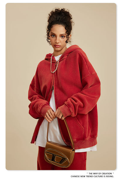 Oversize Washed Zipper Hoodie WN6461
