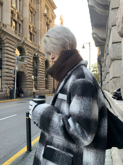 Thick Stripe Plaid Lapel Coat WN19863