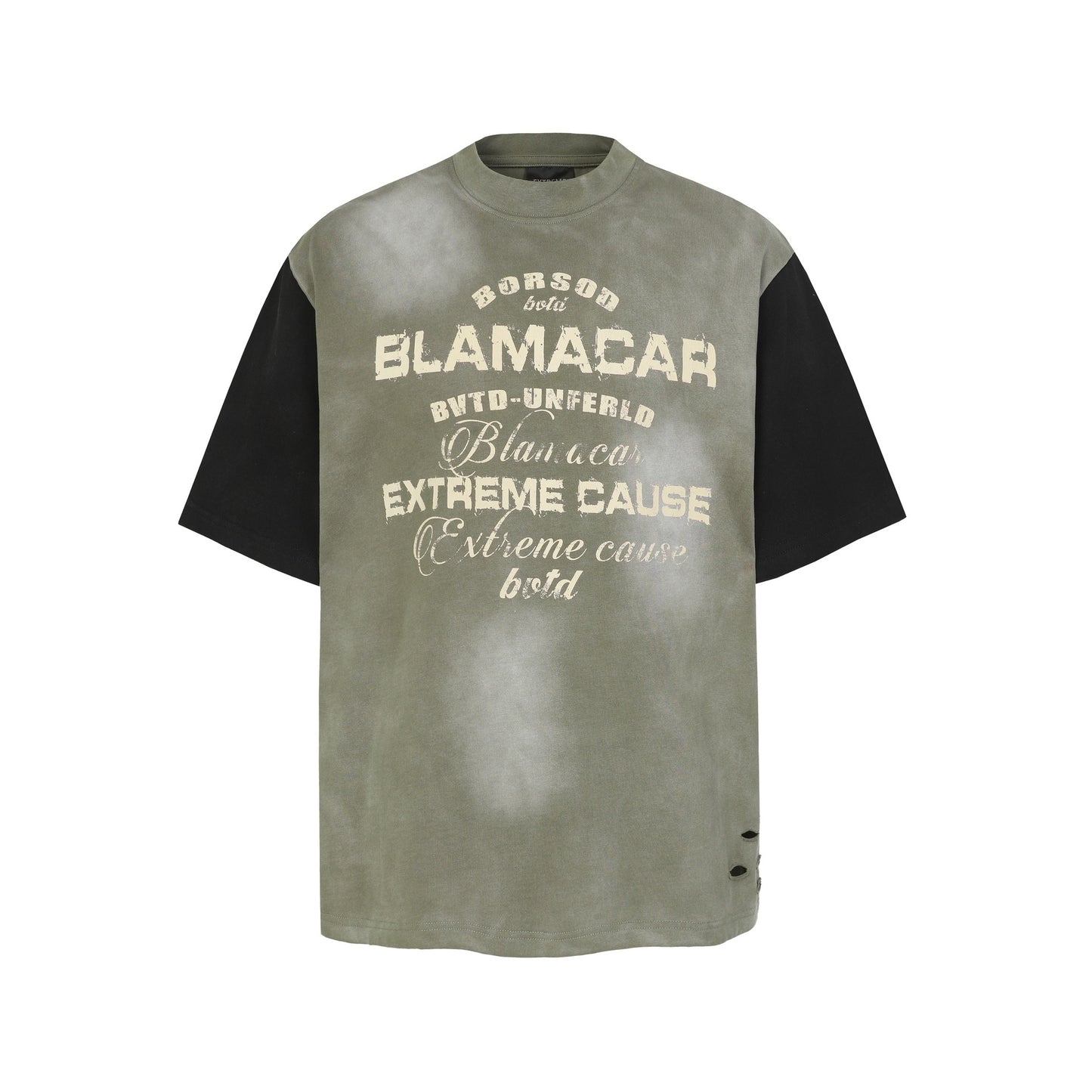 Letter Print Patchwork Wash Damage Short Sleeve T-Shirt WN25598