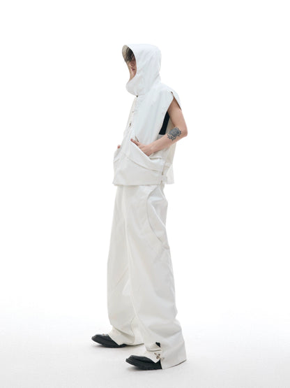 Metal Buckle Hooded Sleeveless Vest & Pants Setup WN18397