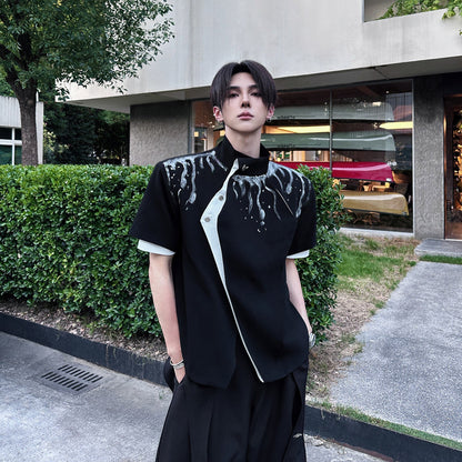 Standing-Collar Short Sleeve Shirt WN25074
