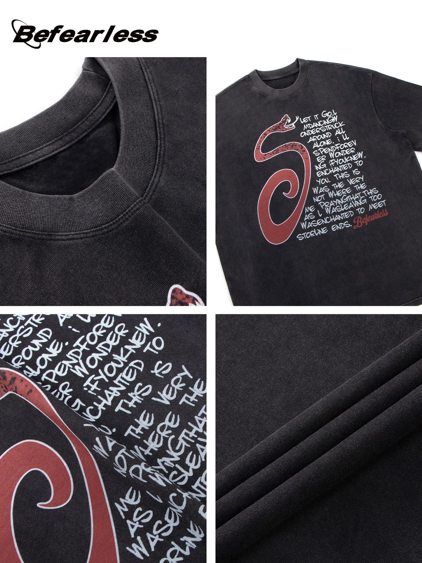 Washed Heavyweight Snake Letter Print Oversize Short Sleeve T-Shirt WN26362