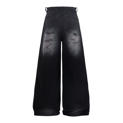 Washed Tribal Fade Wide Leg Denim Jeans WN25450