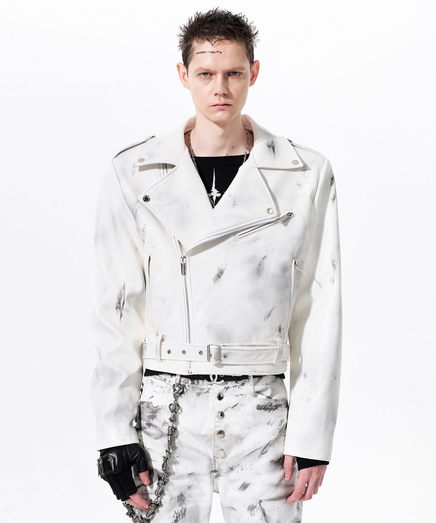 War Horse Print Damage Leather Jacket WN23278