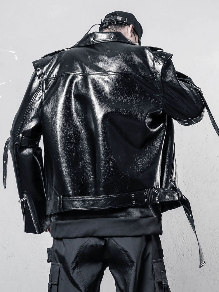 Lapel Asymmetric Zipper PU Leather Jacket WN22421