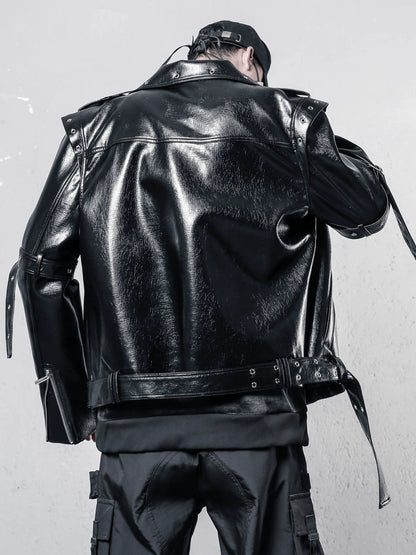 Lapel Asymmetric Zipper PU Leather Jacket WN22421