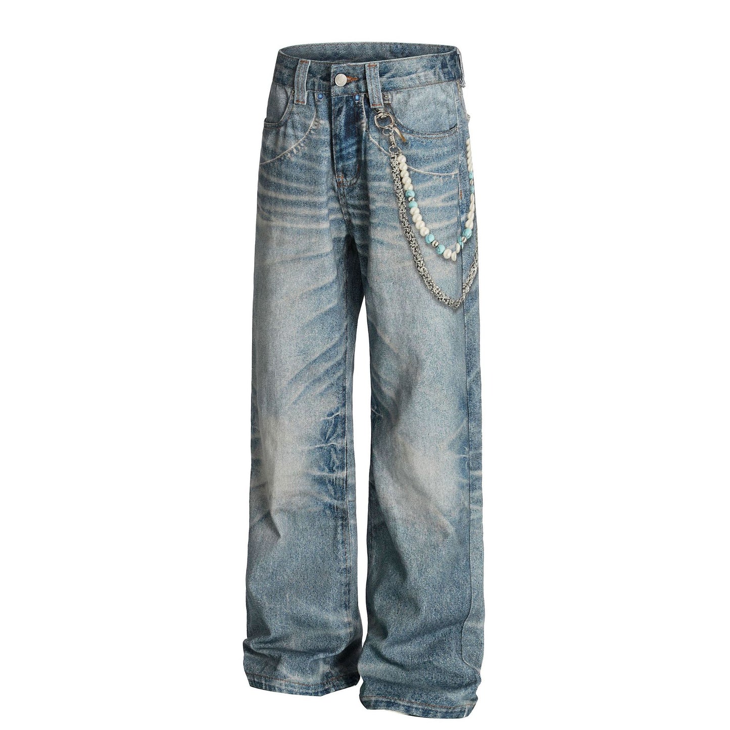 Digital Print Chain Wide Leg Denim Jeans WN25854