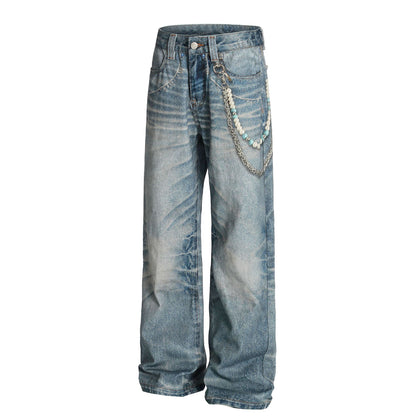 Digital Print Chain Wide Leg Denim Jeans WN25854