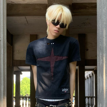 Cross Cutout Gothic Short Sleeve T-Shirt WN27125