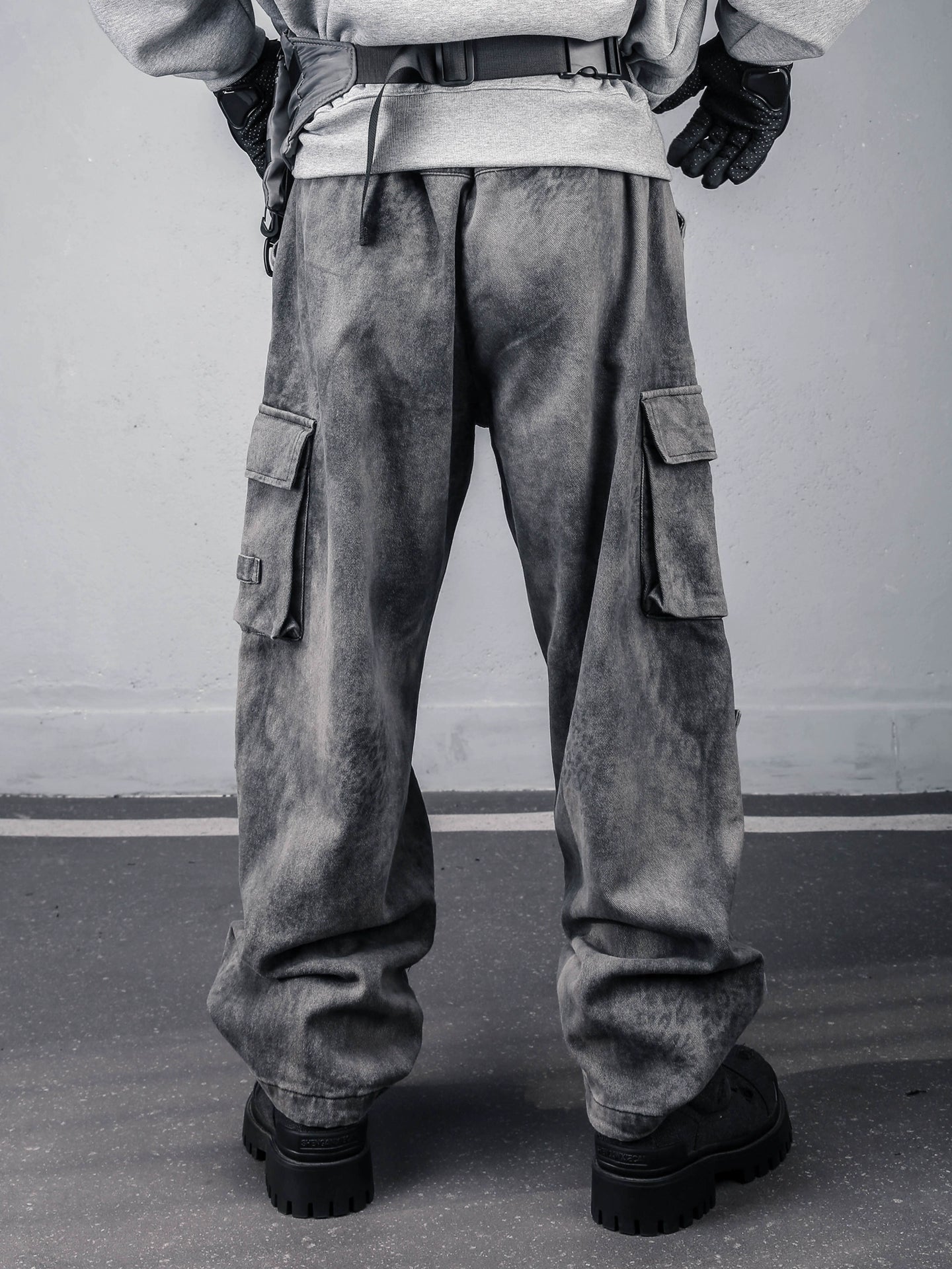 Leopard Wash Multi Pocket Wide Leg Denim Jeans WN22389