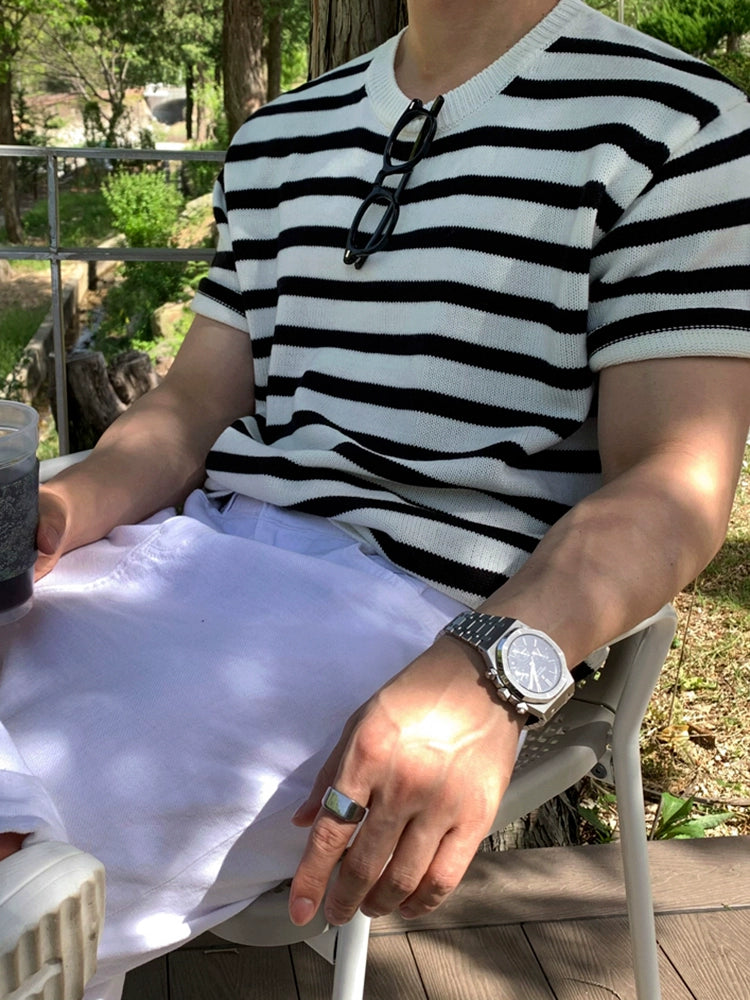 Stripe Knit Oversize Short Sleeve T-Shirt WN20325