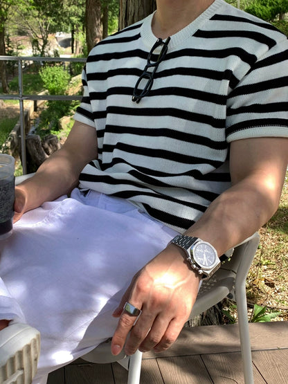 Stripe Knit Oversize Short Sleeve T-Shirt WN20325