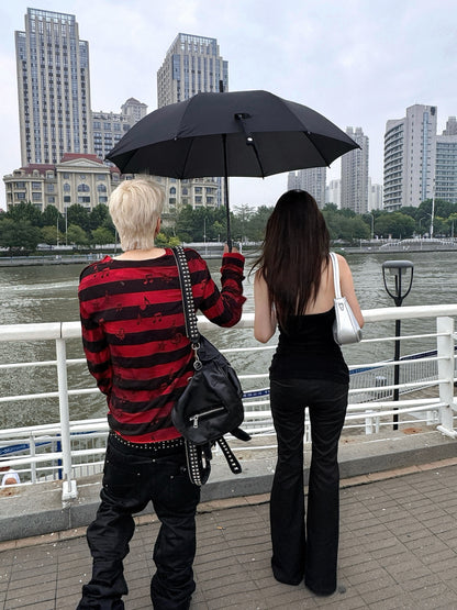 Stripe Music Note Graphic Print Long Sleeve T-Shirt WN27410