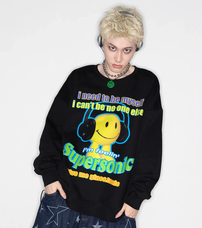 Illustration Letter Print  Long Sleeve T-Shirt WN22261