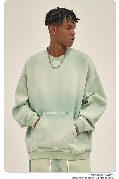 Fleece Lining Spray-dye Damage Oversize Sweatshirt WN9967