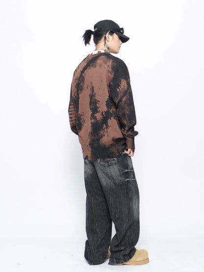 Graffiti Design Damage Raw Hem Oversize Knit Sweater WN10902