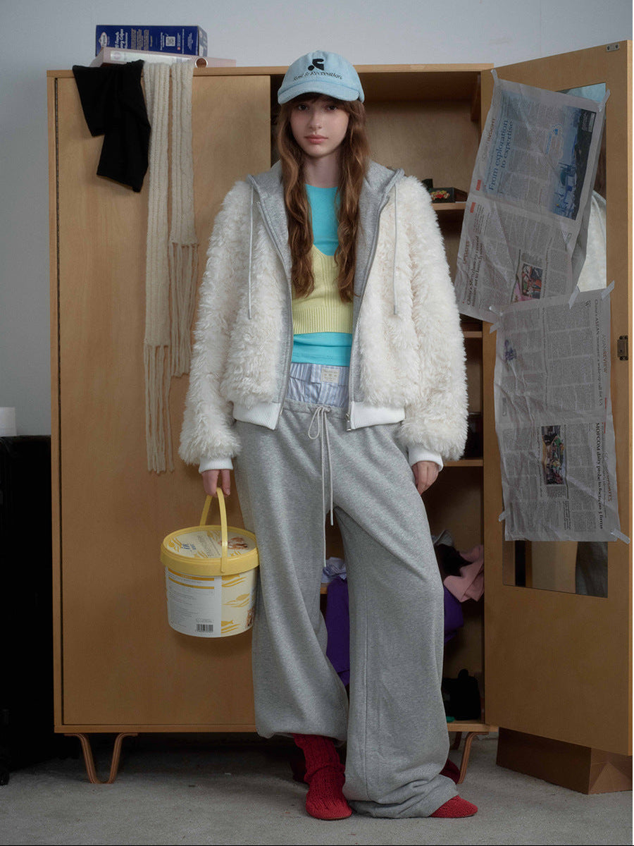 Shaggy Fake Fur Hooded Zipper Jacket WN21874