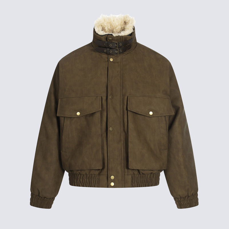 Fake Fur Collar Cropped Utility Jacket WN28023